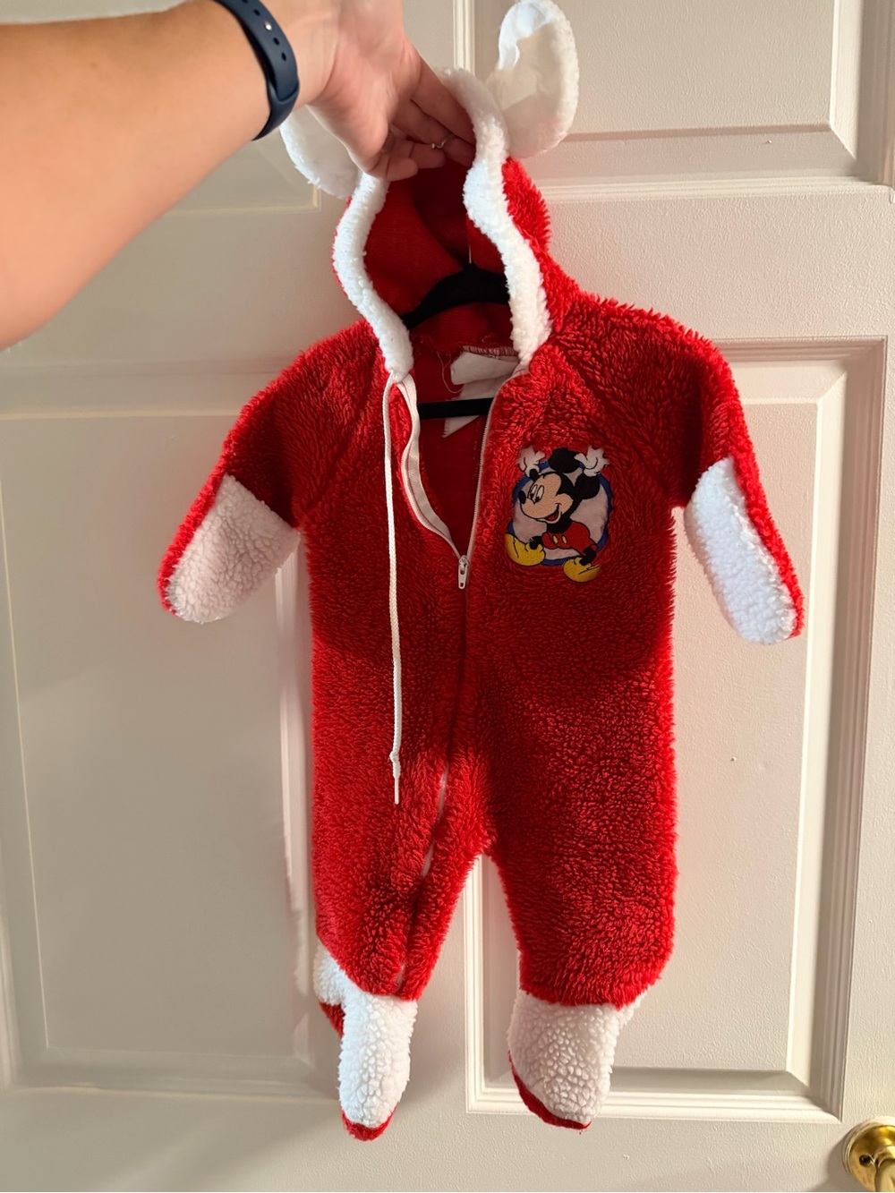 Disney Red and White Mickey Plush Footie One-Piece